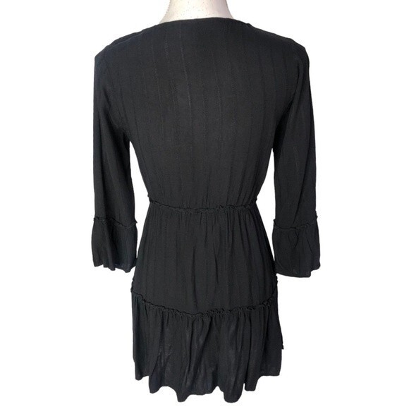 Sky & Sparrow Black Striped Tiered Ruffled 3/4 Sleeve Mini Dress - Picture 3 of 4